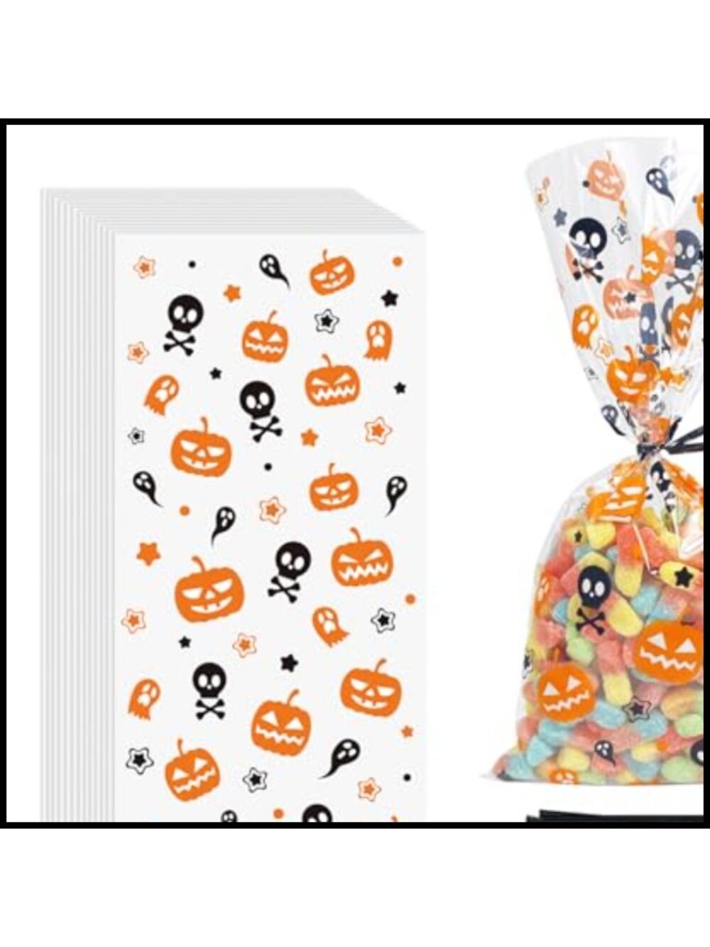 Halloween Cellophane Treat Bags 5x11 Clear Candy Bags 120 Pcs Twist Ties